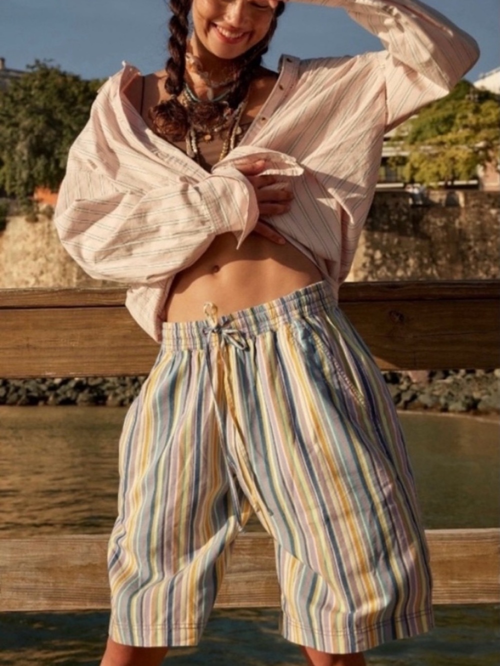 Free People Saylor Poplin Stripe Shorts S